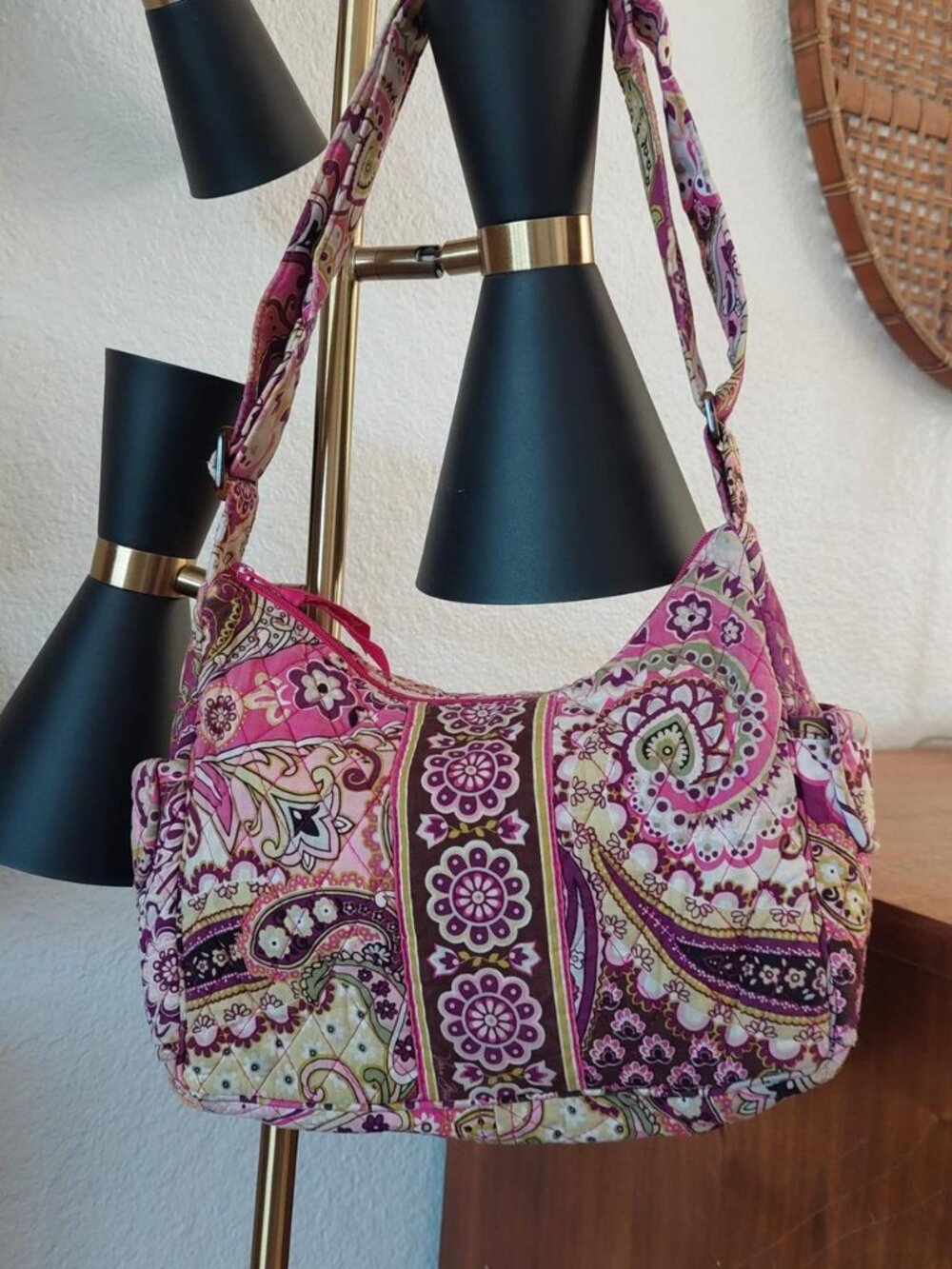 Vera Bradley Quilted Cotton Shoulder Bag in Piccadilly Plum Paisley Floral usef